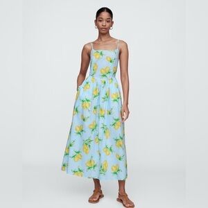 Gap Beachy Tropical Summer Lemons Novelty Print Scoopneck Midi Dress M NWT